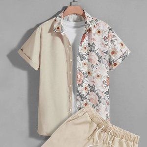 Vacation Style Floral Print Men's Shirt & Shorts